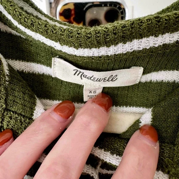 Madewell Green and White Striped Button Up Short Sleeve Top - Picture 2 of 3